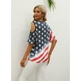 thumbnail image 6 of KimSoong Women American Flag Cold Shoulder Shirt 4th of July Patriotic Shirt Stars Stripes Short Sleeve Top Tees, 6 of 8