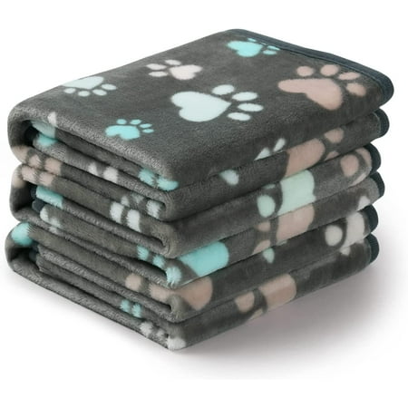 1 Pack of 3 Blankets Fluffy Premium Fleece Pet Blanket Flannel Paw Printed Throw for Dog Cat(Small 23x16 Grey)