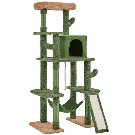 Alden Design 63″ H Multi-Level Cactus Cat Tree with Natural Sisal for Small/Medium Cats, Green/Brown