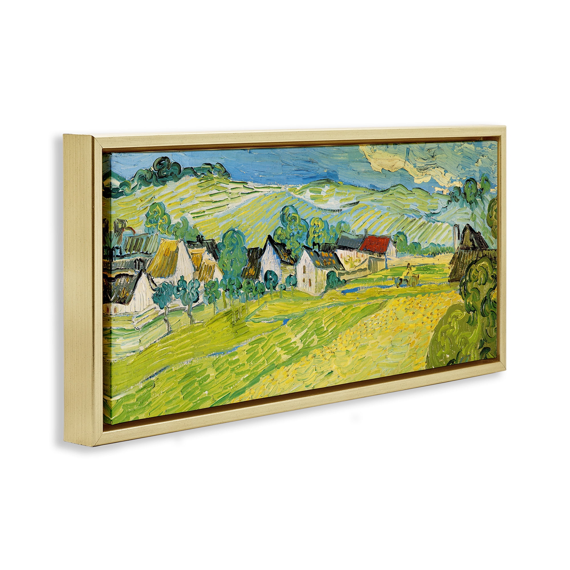 Stupell Industries Van Gogh Sunny View Painting Landscape Painting Gold Floater Framed Canvas Art Print Wall Art, 31 x 14