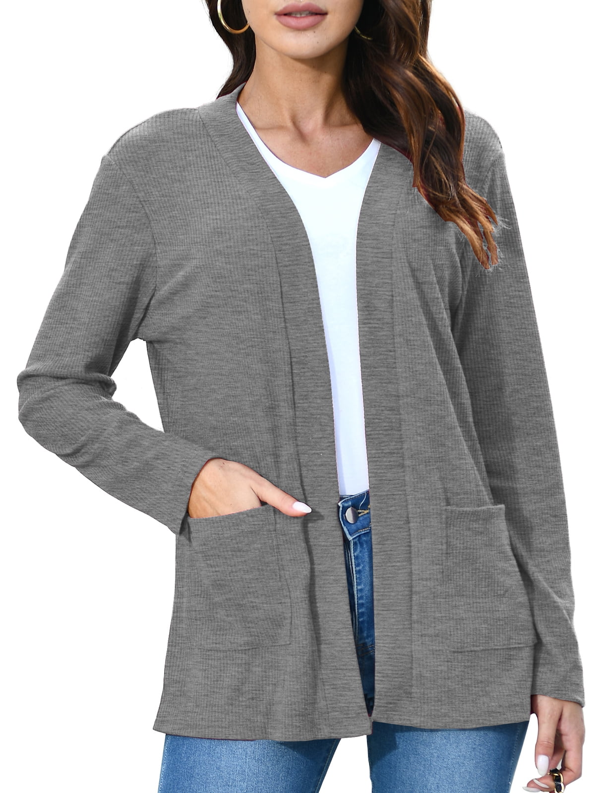 Mengpipi Womens Open Front Cardigans Casual Long Sleeve Classic Knit ...