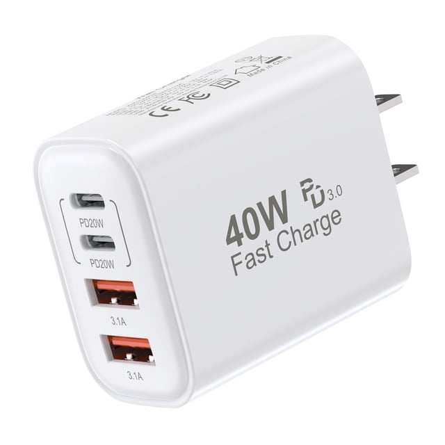 Bloque de carga USB C, 40 W, 4 puertos, conector de carga de pared USB-C
