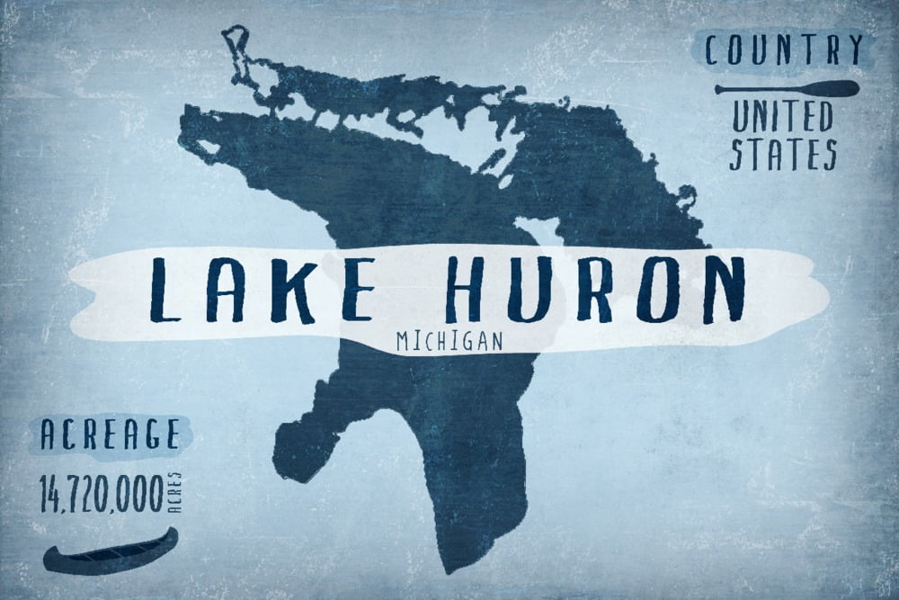 Lake Huron, Michigan, Lake Essentials, Shape, Acreage and County (36x54