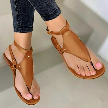 

CAICJ98 Platform Sandals Women s Summer Sandals Bohemian Beaded Ankle Walking Strap Casual Flip Flops Ladies Beach Flats Comfortable Shoes Brown