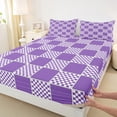 thumbnail image 3 of jejeloiu Modern Geometric Geometric Bed Sheets,Minimalist Buffalo Checkered King Sheets,Purple White Grid Sheet Set For Teens,Luxury Bedroom Decor,4-Piece, 3 of 7