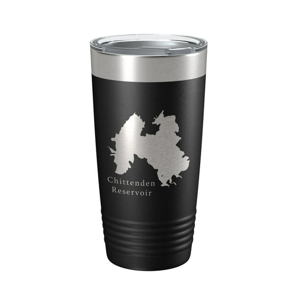 Chittenden Reservoir Tumbler Lake Map Travel Mug Insulated Laser Engraved Coffee Cup Vermont 20 oz Black