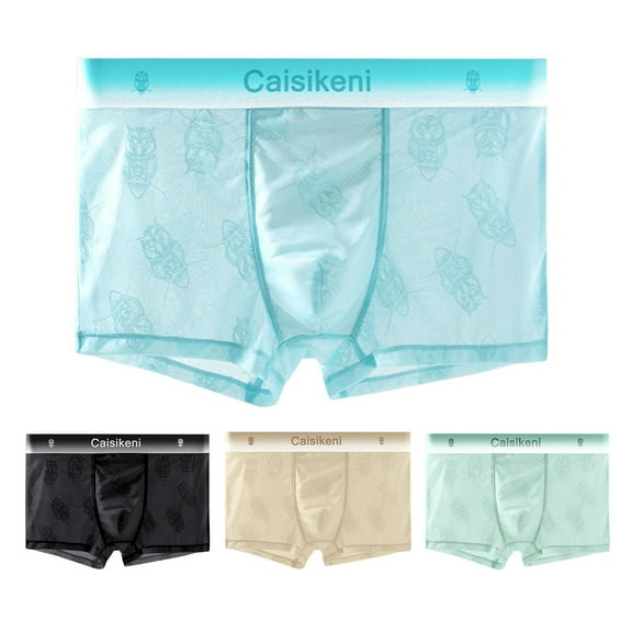 Men's Ice Silk Boxer Briefs See Through Sheer Underwear Stretch Breathable Boxers