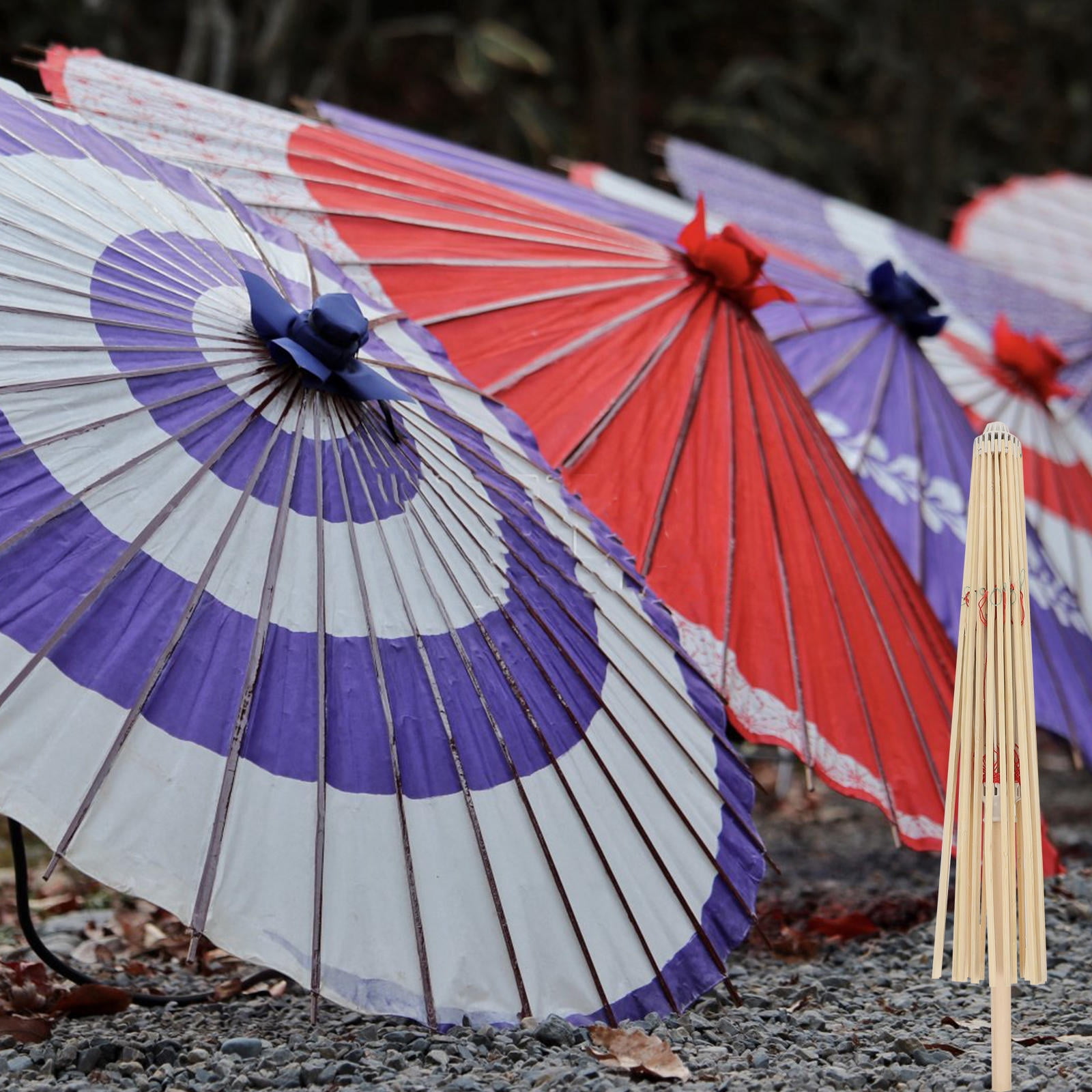 SEWCHICS Oiled Paper Umbrella Support Wood Umbrella Mount Assorted Color 2Pack
