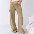 thumbnail image 5 of Women's Comfy Solid Wide-Leg Pants - Elastic Waist Side Pockets, Casual Loose-Fit Pants Perfect for Weekend Getaways, Grocery Runs & Brunch Khaki S, 5 of 9