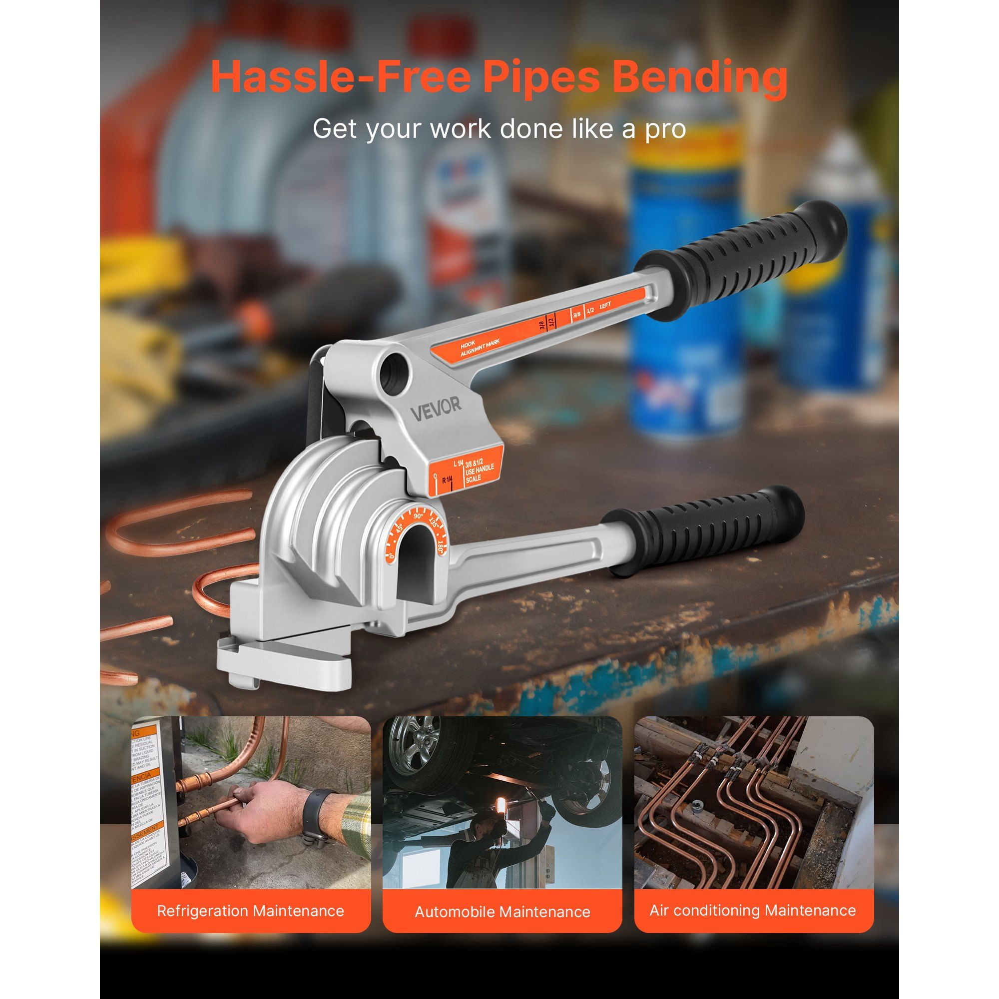 Manual Tube Bender 3 in 1 for 1/4 3/8 1/2 Inch OD Copper Aluminum Pipe 180 Degree Bending Tool Automotive HVAC Repair