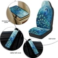 thumbnail image 5 of Xoenoiee Blue Peacock Print Car Front Seat Covers Set of 5, Car Accessories for Men Women, PU Leather Bucket Seat Covers with Seatbelt Covers Armrest Pad Universal Fit Most Truck SUV Vans, 5 of 7