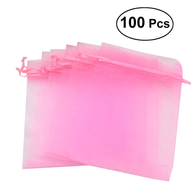 100 bolsitas de organza con cordón de 7 x 9 cm, para joyas, dulces, pequeñas bolsas de regalo para bodas (rosa)