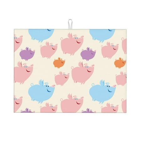 

Large Dish Drying Mats for Kitchen Counter - Artistic Cute Cartoon Pig 18x24In Anti-Slip Absorbent Microfiber Drying Mat for Kitchen Counter Mat Dish Rack Mat with Hanging Loop