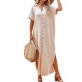 thumbnail image 1 of Traje de protección solar para playa, Bikini suelto para mujer, cubierta de manga corta, dobladillo largo, ropa para el sol, albaricoque M, 1 of 6
