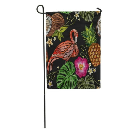 SIDONKU Colorful Flamingo Palm Tree Leaves Pineapple Coconut Tropical of Pink Garden Flag Decorative Flag House Banner 28x40 inch