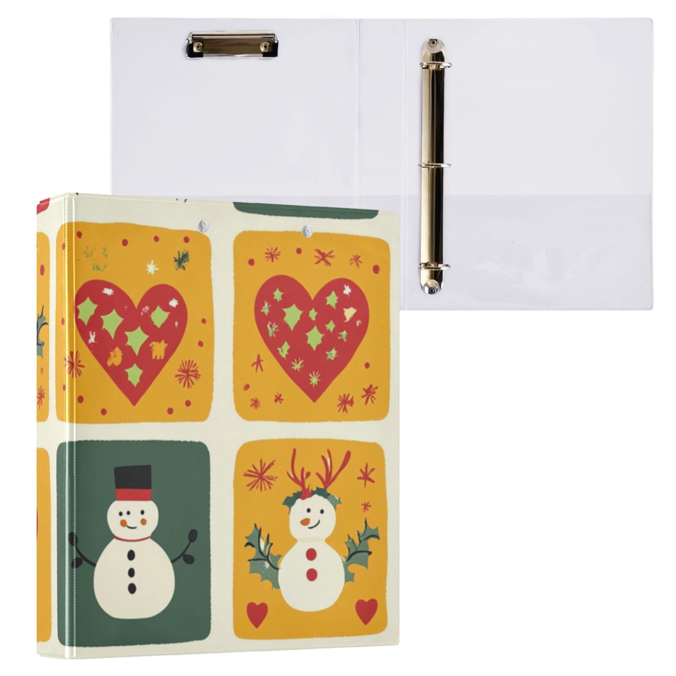 Christmas Squares Snowmen 3 Ring Binders 1.5 inch Hardcover File Folders with Interior Pockets A4 Size Organizer for School Office Hospital