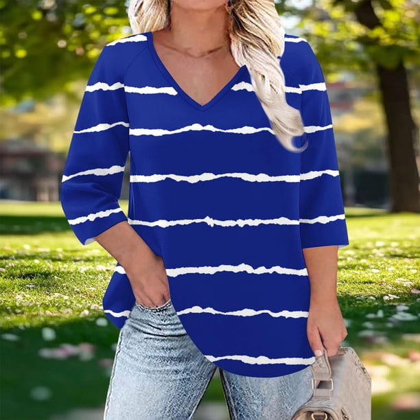 mfyjkho Tops Casuales Para Mujer, Camiseta Holgada Con Cuello En V, Mangas Tres Cuartos Y Mangas 3/4 Para Mujer Tops Para Hacer Ejercicio Xxxl