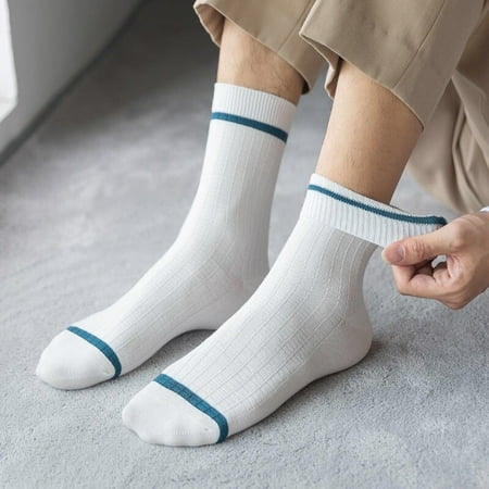 

NEGJ 1 Pairs Male Casual Striped Socks Solid Invisible Breathable Middle Tube Socks