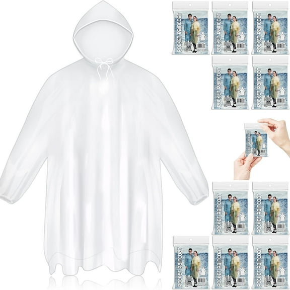 10 Pack Disposable Rain Ponchos for Adults, Card-Sized Ponchos Family Pack with Hood, Portable Rain Poncho for Travel, Emergency Rain Poncho for Outdoor, Daily Use