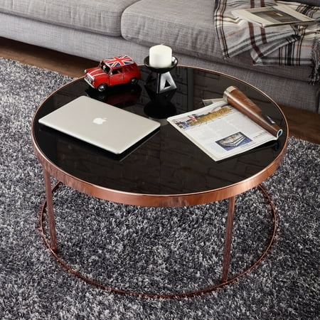 Furniture Of America Rosina Contemporary Rose Gold Black Mirrored Furniture Of America Rosina Contemporary Rose Gold Black Mirrored Round Coffee Table