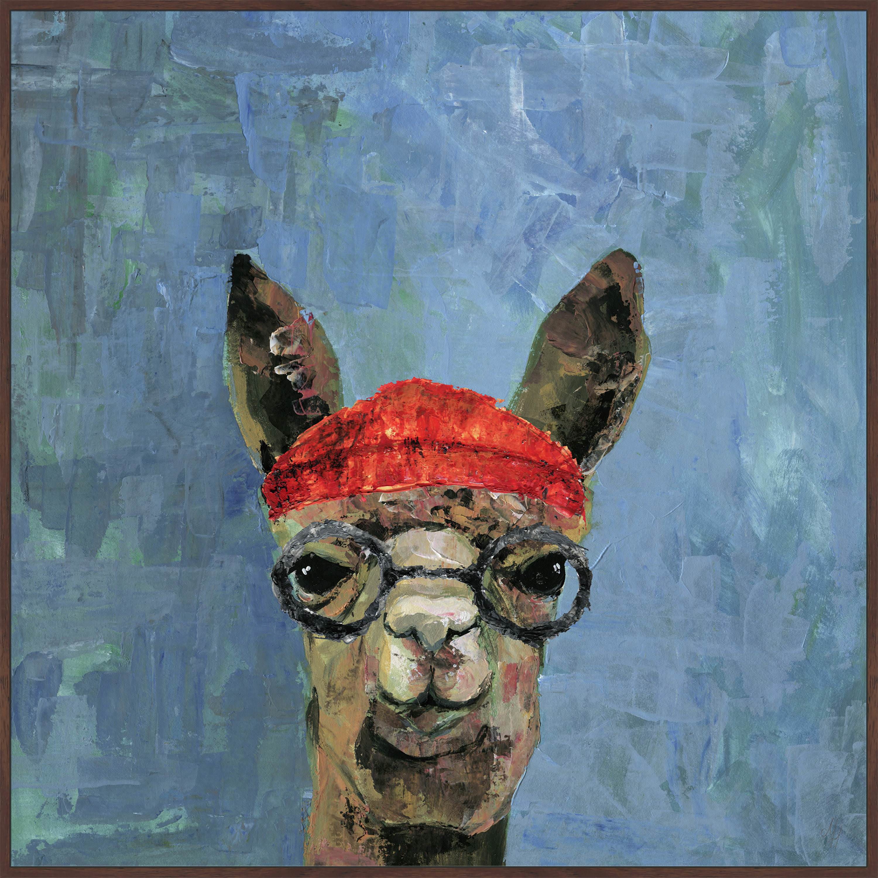 Hipster Llama Floater Framed Painting Print on Canvas