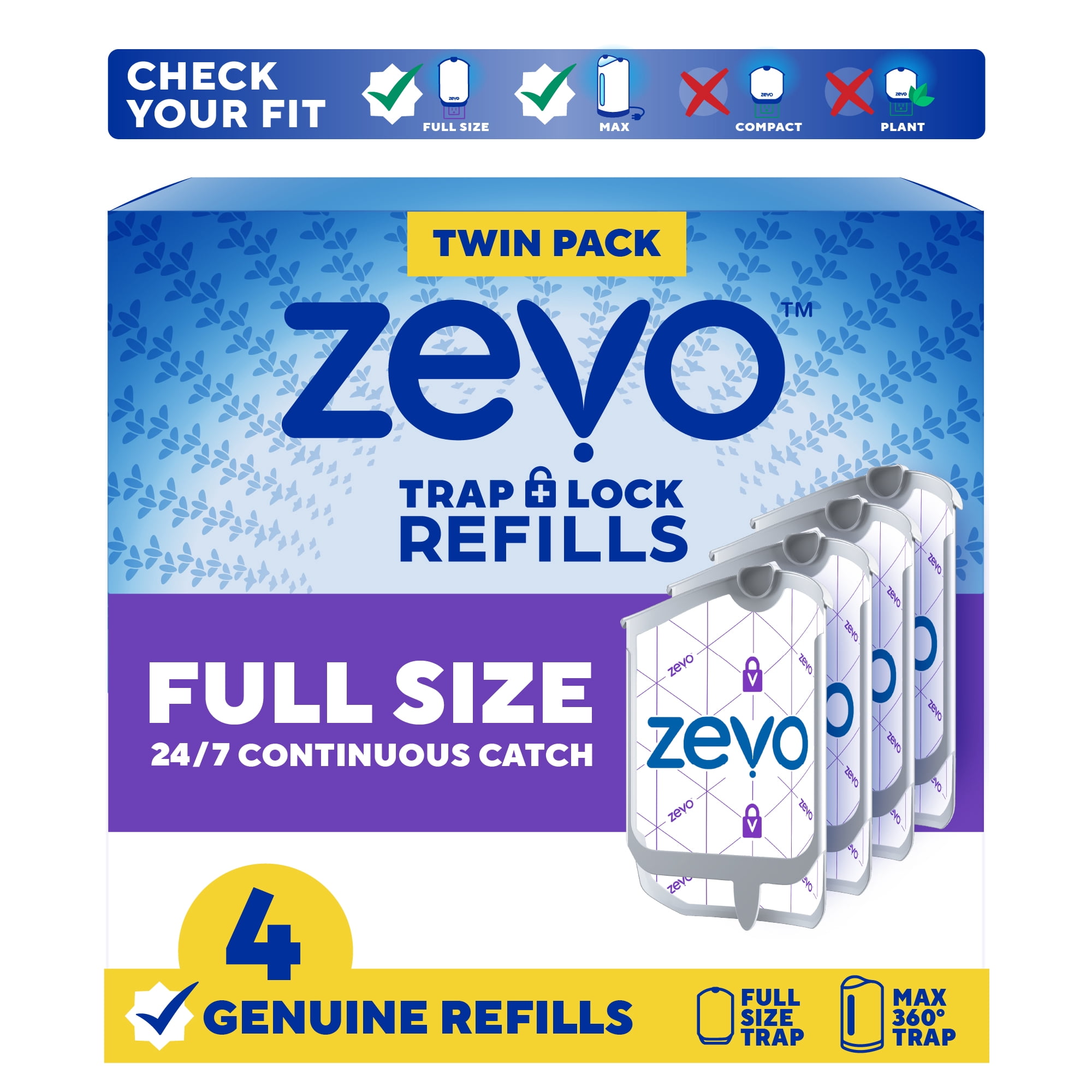 Zevo Full Size Refill: 4 Indoor Light Trap Refill Cartridges Capture House Flies, Fruit Flies, and Gnats (4 Full Size Refill Cartridges)