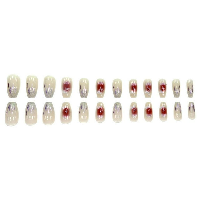 Fake Nails Set With Glue French Finger Nail Art False Nails Cod S6i9
