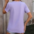 thumbnail image 7 of Olyvenn 2025 Summer New Women's Round Neck Jacquard Tops Irregular Hem Blouse Short Sleeve Buttons Casual T-shirt Purple XL, 7 of 7