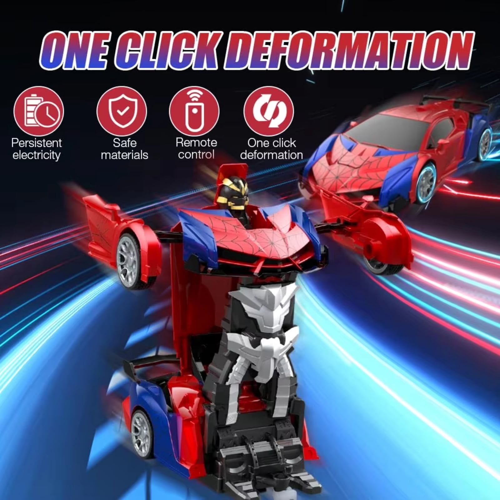 Remote Control Car Spider 2-in-1 Transforming Robot Toy, 1:18 Scale 2.4GHz RC Vehicle with 360° Rotation and LED Lights, Gift for Boys Ages 3-12