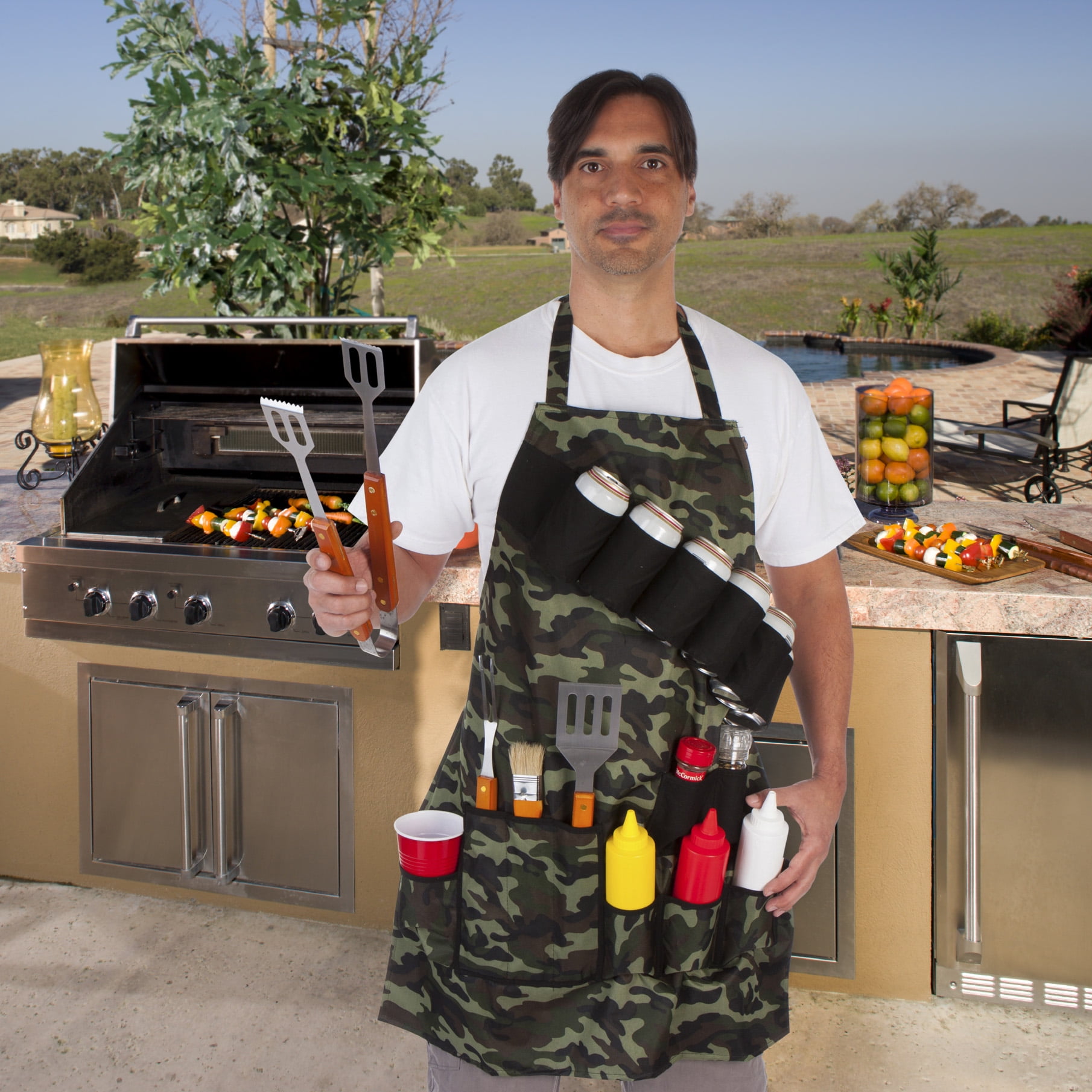 Grill Master Grill Apron and Accessory Holds Beverages and Tools By