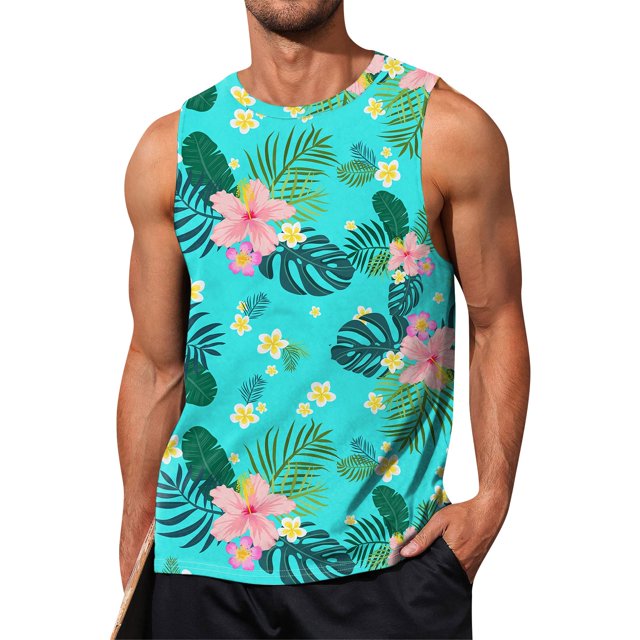 Summer Men's Solid Color Printed Sweat-absorbing Breathable Shoulder Expanding Sleeveless Vest XL