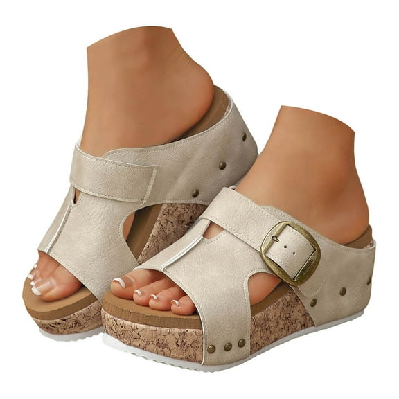 Mostsola Cork Footbed Sandals for Women 2025 Casual Slip on Shoes Platform Wedge Sandals Slippers