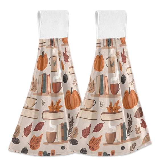 Yayeee Kitchen Hanging Hand Towels Set of 2 with Loop Bathroom Absorbent Tie Towel, Fall Acorns Pattern