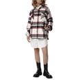 thumbnail image 3 of FOCUSNORM Women Juniors Plaid Print Coat, Long Sleeve Button-down Collar Shacket, 3 of 9