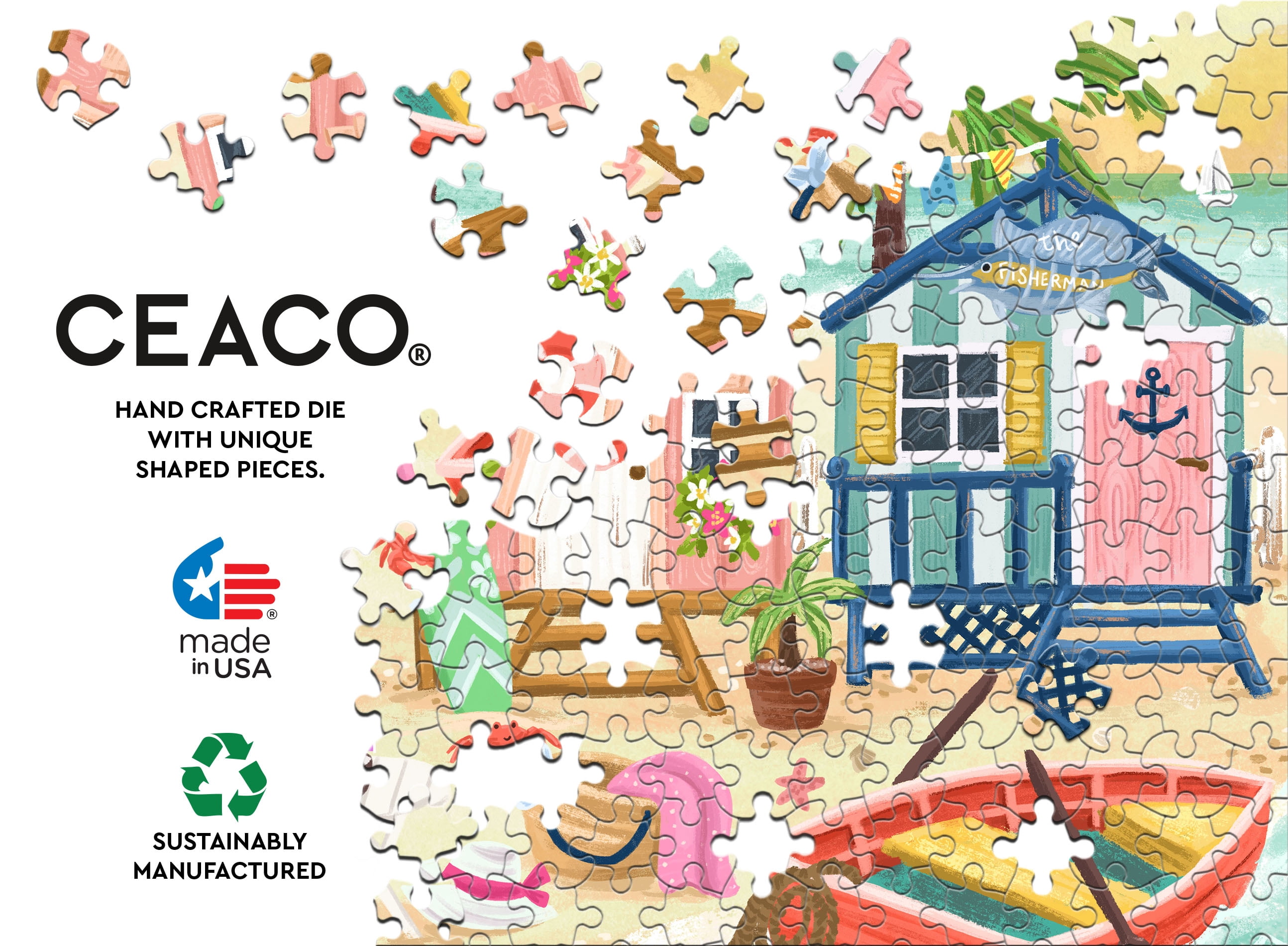 Ceaco 500 Piece Beach Bungalows (Olivia Gibbs) Interlocking Jigsaw Puzzle