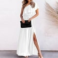 thumbnail image 2 of Usmixi Summer Dresses for Women Fashion One Shoulder Tie Waist Ruffle Layer Slit Hem Long Sundresses 2023 Short Sleeve Slash Neck Solid Maxi Formal Dress White m, 2 of 5
