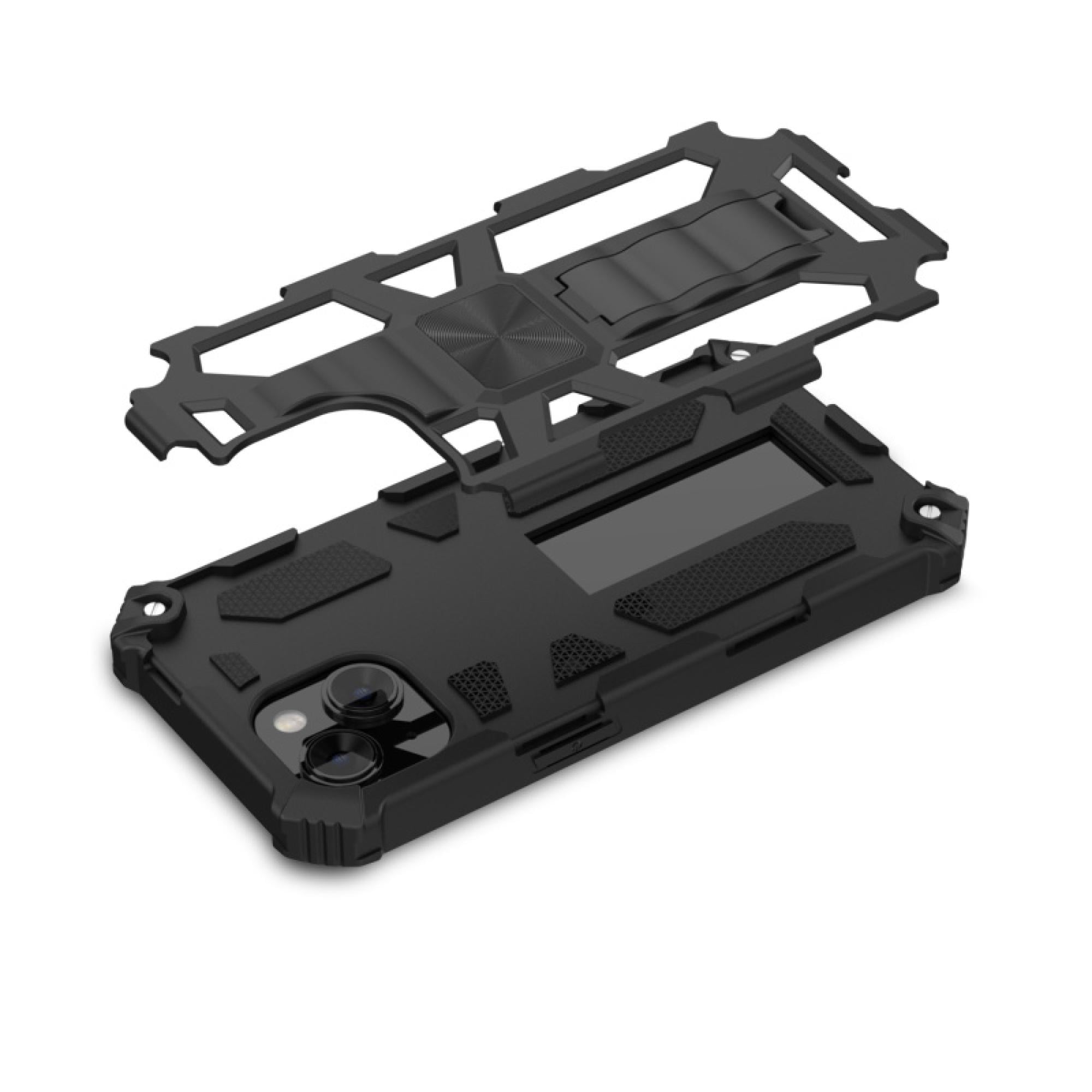 Sturdy Hybrid Protective Phone Case with Kickstand for Apple iPhone 15 (6.1") – Dual-Layer Shock-Absorbing Cover, Black