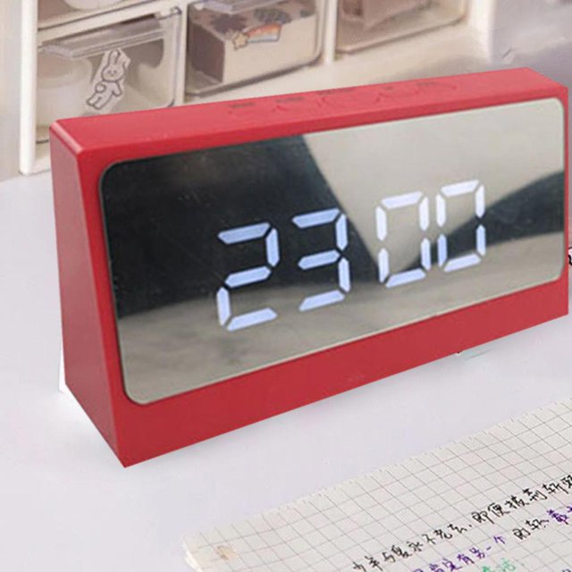Reloj despertador con espejo digital electrónico con fecha de temperatura, 2 niveles de brillo, modo nocturno, decoración, superficie de espejo para rojo perfecl Reloj despertador digital