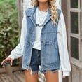 thumbnail image 2 of MuZeFu Women's Oversized Denim Vest Women's Oversized Denim Mid Long Jean Sleeveless Jackets Distressed Coat, 2 of 7