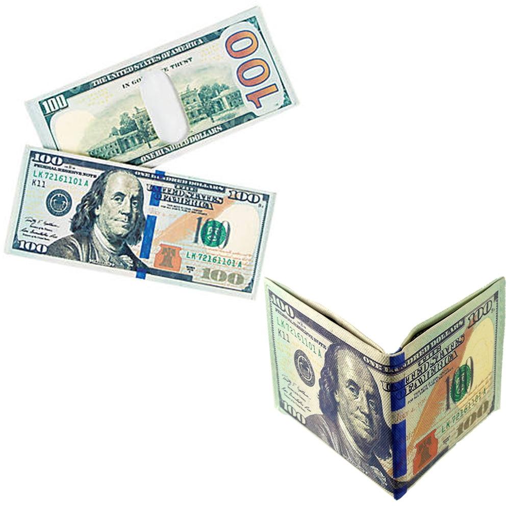 Mens US $100 Dollar Bill Brown Leather Bifold Wallet Funny Novelty Gift C 