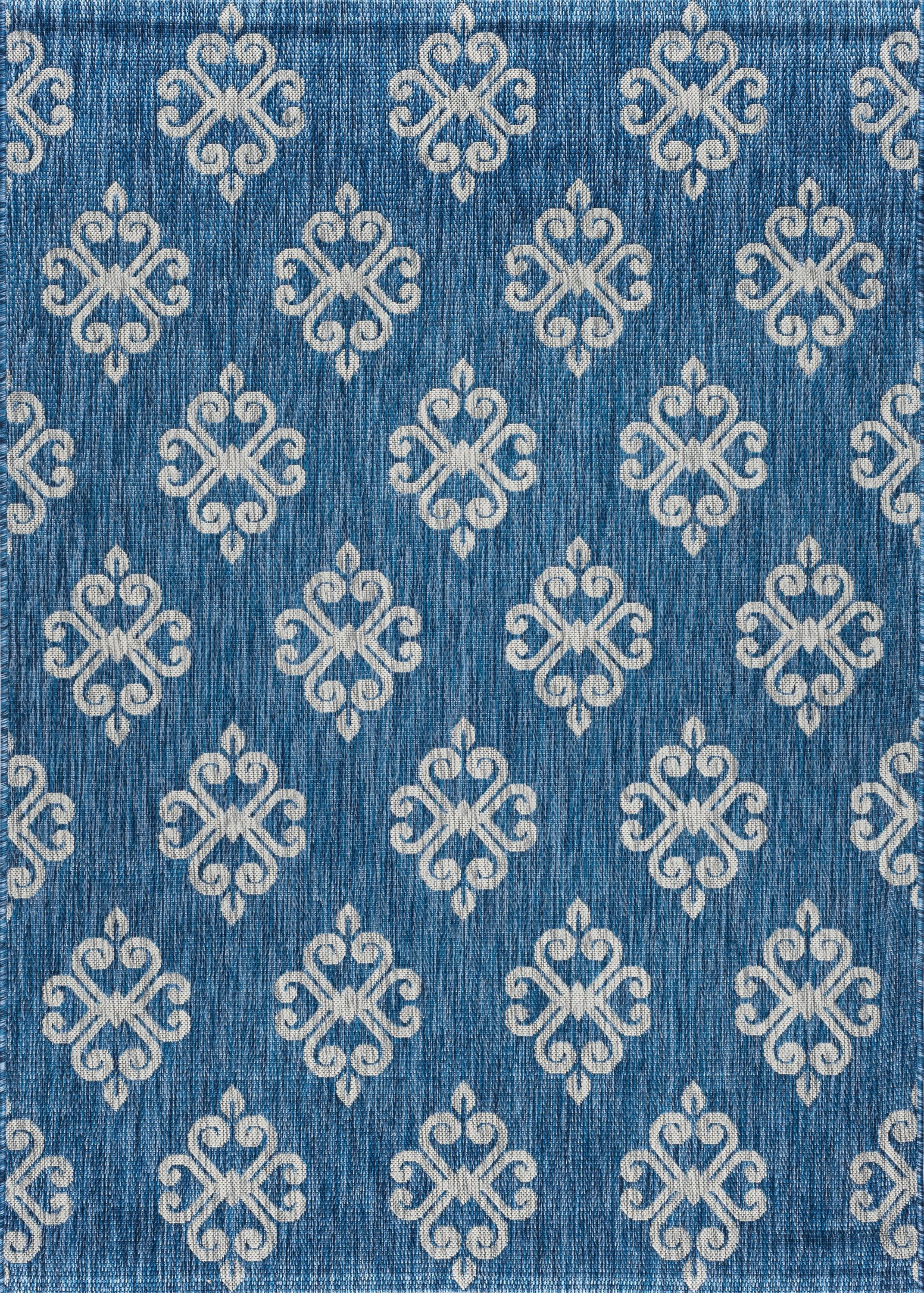 Veranda Transitional 8' x 10' Indigo and Light Gray Polypropylene Outdoor Area Rug
