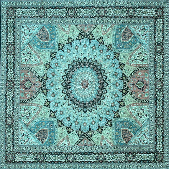 Ahgly Company Indoor Square Medallion Light Blue Traditional Area Rugs, 5' Square