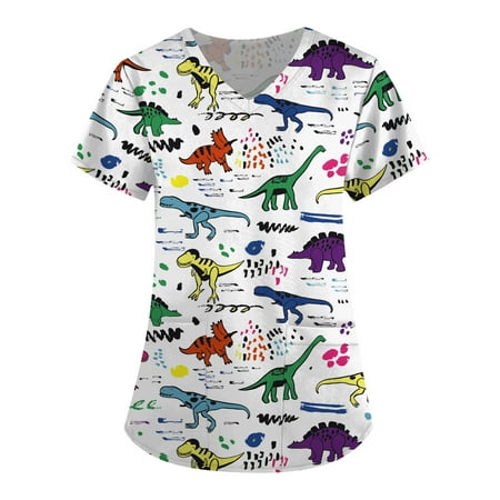 

Apepal Women Print Short Sleeve V-Neck Scrub Tops Working T-shirt
