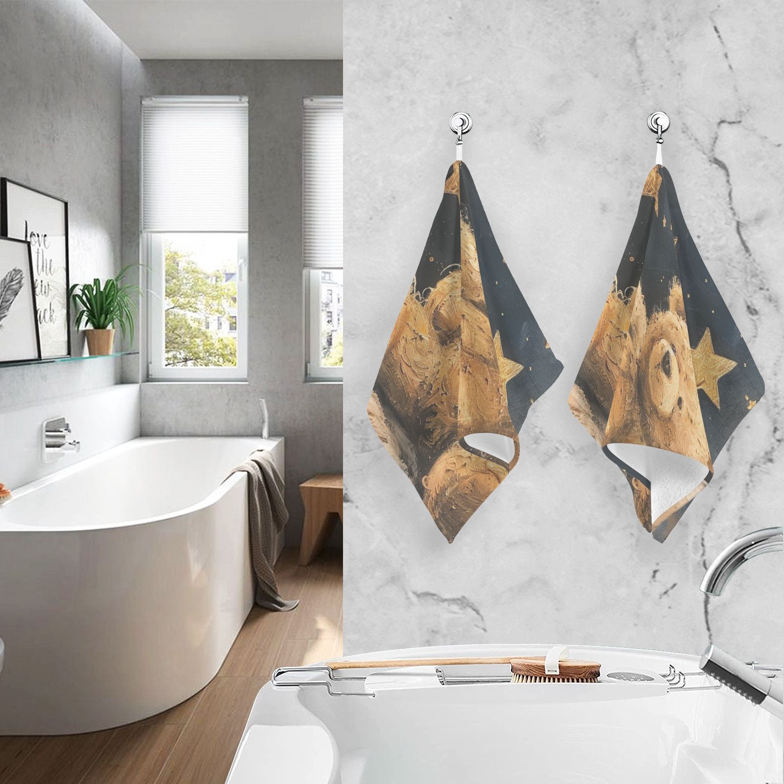 Teddy Bear Stars Hand Towels Cotton Bath Towels Large Face Towels Absorbent for Bathroom 2 Packs