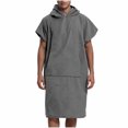 thumbnail image 2 of Mifsaly Mens Hooded Towel Poncho Robe Solid Quick Dry Absorbent Changing Robe Lightweight Surf Swim Bathrobe for Swimming Surfing Beach Dark Gray,Free Size, 2 of 6