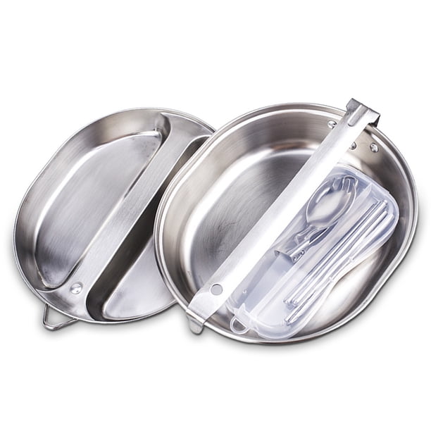 Greeniant Fiambrera Juego de teteras Utensilios Recipiente de comida resistente al desgaste con clavos de botón con mango Triángulo Colgando Anillo Ollas Kits de desorden para acampar Largo Greeniant OD024248-02