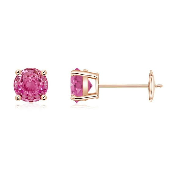 ANGARA Natural Round 1.2 ct Pink Sapphire Stud Earrings in 14K Rose Gold for Women (Size-5mm) | September Birthstone, Birthday, Anniversary, Jewelry Gift for Women | Natural Pink Sapphire Earrings
