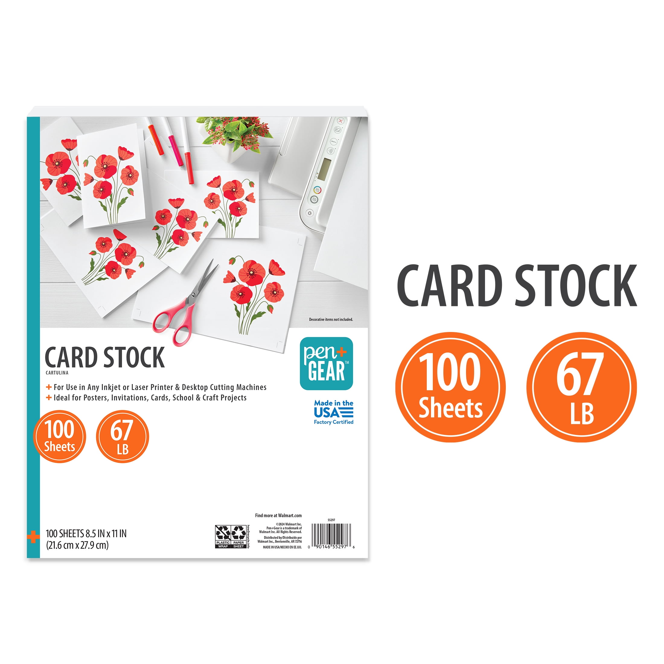 Pen+Gear White Card Stock, 8.5" x 11", 67 lb, 100 Sheets