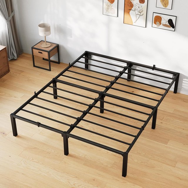 King Metal Platform Bed Frame, 14" High with Underbed Storage — Steel Slat Support, No Box Spring Required, Easy Assembly, Bed-in-a-Box