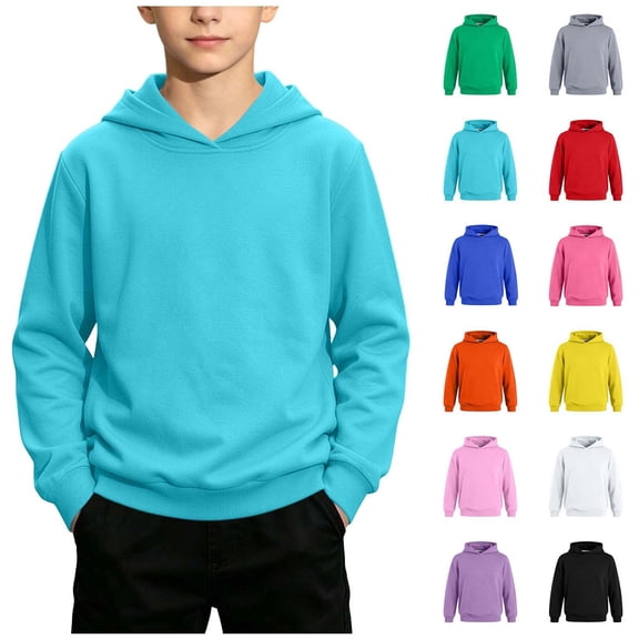 Kids Solid Pullover Hoodie Soft Loose Long Sleeve Sweatshirt Multi Bright All-Match Color Basic Outer & Inner Layer Top for Spring Autumn Winter Family Daily Outfits